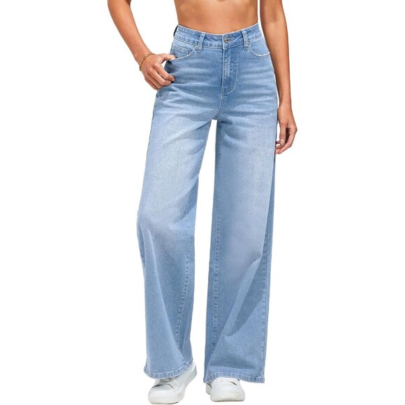 Wide Leg Jeans for Women Trendy High Waisted Stretchy Denim Pants 90s Baggy Jean - Picture 1 of 8